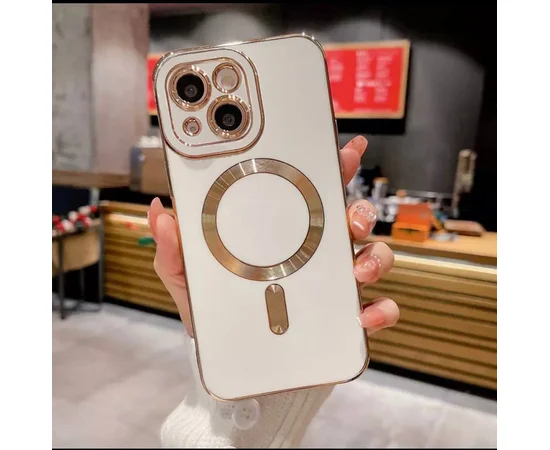 Силіконовий чохол "Luxury Plating" with MagSafe + скло на камеру для Apple iPhone 14 Plus Білий