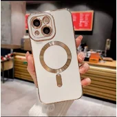 Силіконовий чохол "Luxury Plating" with MagSafe + скло на камеру для Apple iPhone 14 Plus Білий