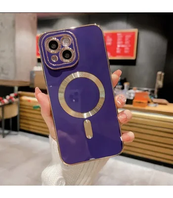 Силіконовий чохол "Luxury Plating" with MagSafe + скло на камеру для Apple iPhone 14 Фіолетовий
