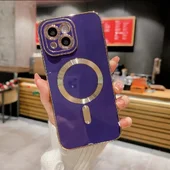 Силіконовий чохол "Luxury Plating" with MagSafe + скло на камеру для Apple iPhone 14 Plus Фіолетовий
