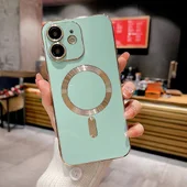 Силиконовый чехол "Luxury Plating" with MagSafe + стекло на камеру для Apple iPhone 12 Бирюзовый