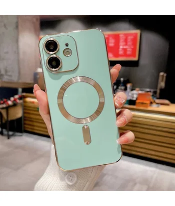 Силіконовий чохол "Luxury Plating" with MagSafe + скло на камеру для Apple iPhone 12 Бірюзовий