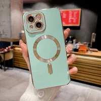 Силиконовый чехол "Luxury Plating" with MagSafe + стекло на камеру для Apple iPhone 14 Plus Бирюзовый