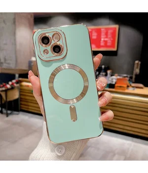 Силіконовий чохол "Luxury Plating" with MagSafe + скло на камеру для Apple iPhone 14 Бірюзовий