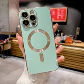 Силиконовый чехол "Luxury Plating" with MagSafe + стекло на камеру для Apple iPhone 15 Pro Max Бирюзовый