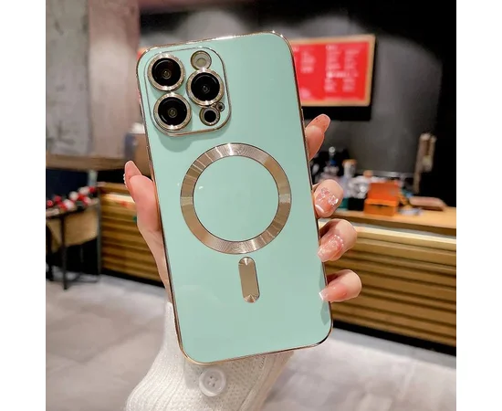 Силиконовый чехол "Luxury Plating" with MagSafe + стекло на камеру для Apple iPhone 15 Pro Max Бирюзовый