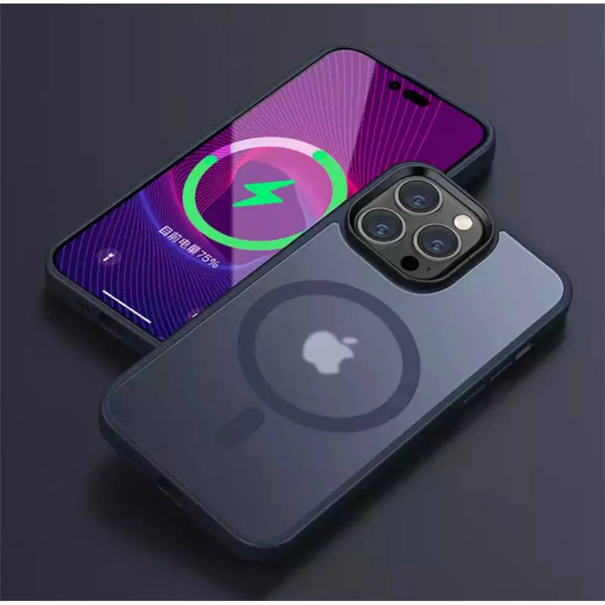 Силіконовий чохол "Steel button" with MagSafe для Apple iPhone 14 Pro Темно-синій
