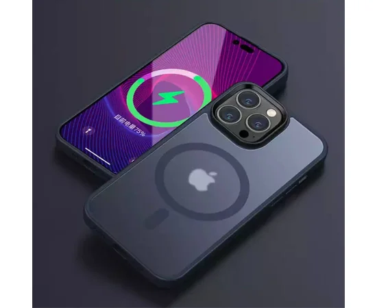 Силиконовый чехол "Steel button" with MagSafe для Apple iPhone 14 Pro Темно-синий