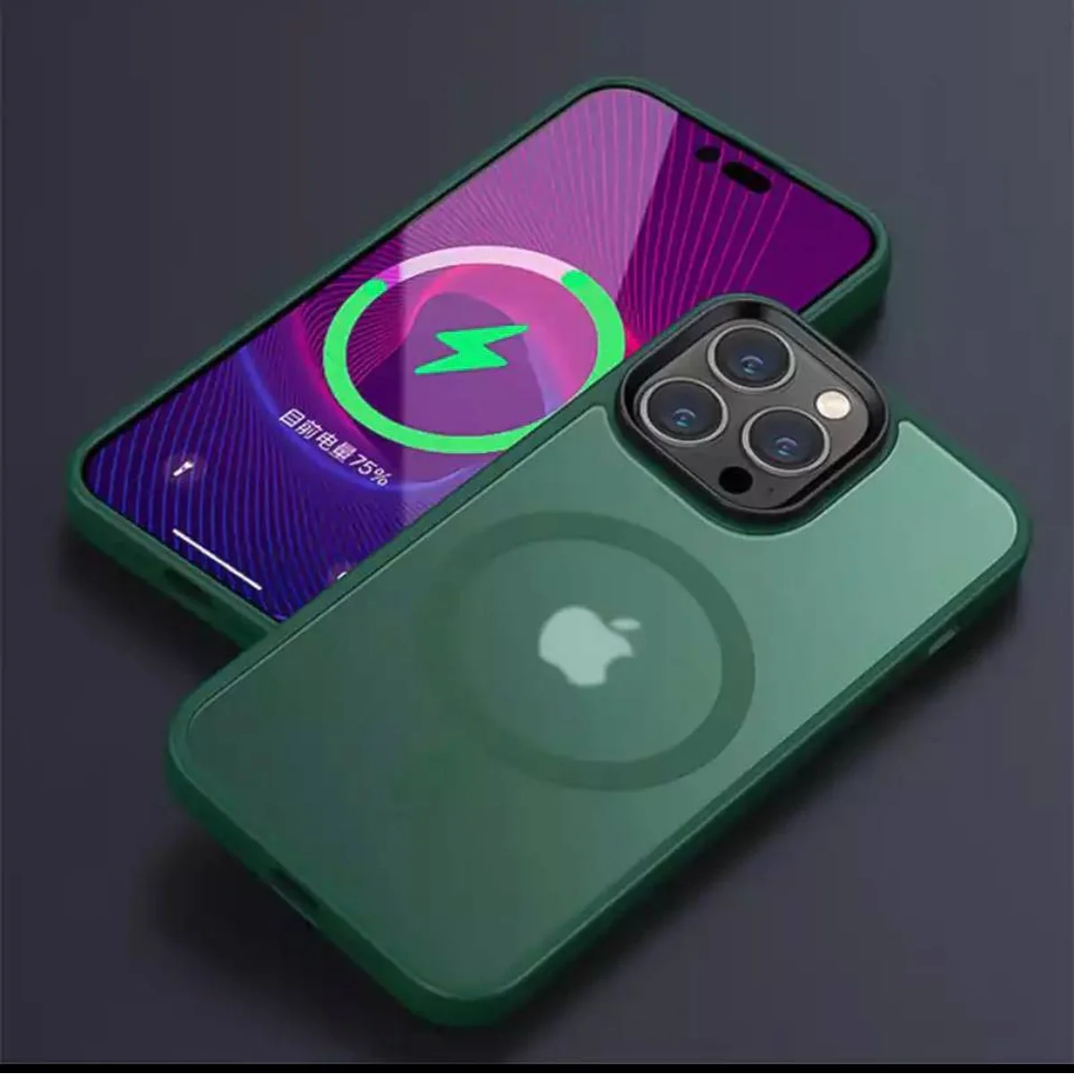 Силіконовий чохол "Steel button" with MagSafe для Apple iPhone 14 Pro Зелений