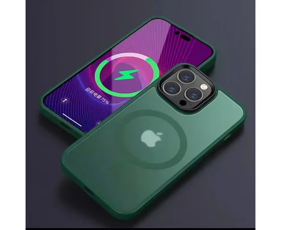 Силиконовый чехол "Steel button" with MagSafe для Apple iPhone 14 Pro Зеленый