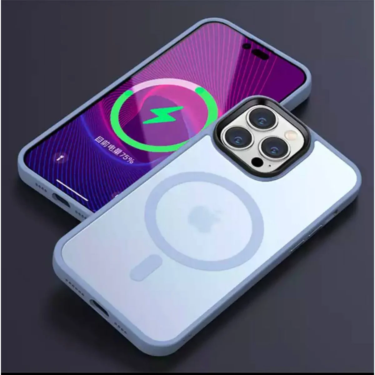 Силиконовый чехол "Steel button" with MagSafe для Apple iPhone 14 Pro Синий