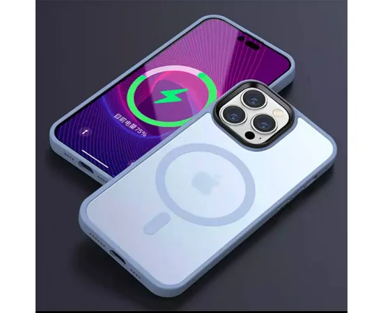 Силиконовый чехол "Steel button" with MagSafe для Apple iPhone 14 Pro Синий
