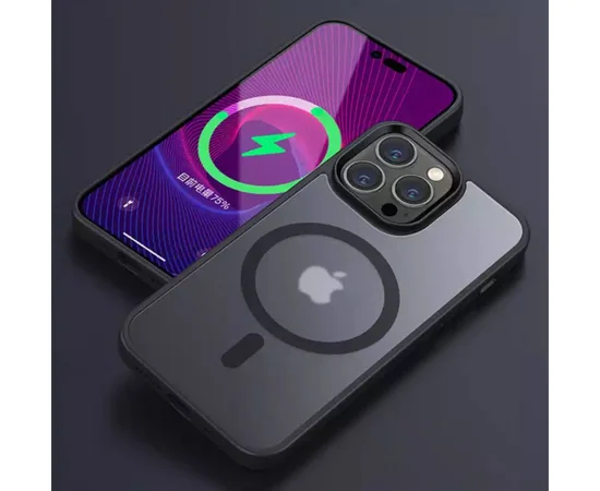 Силиконовый чехол "Steel button" with MagSafe для Apple iPhone 14 Pro Черный