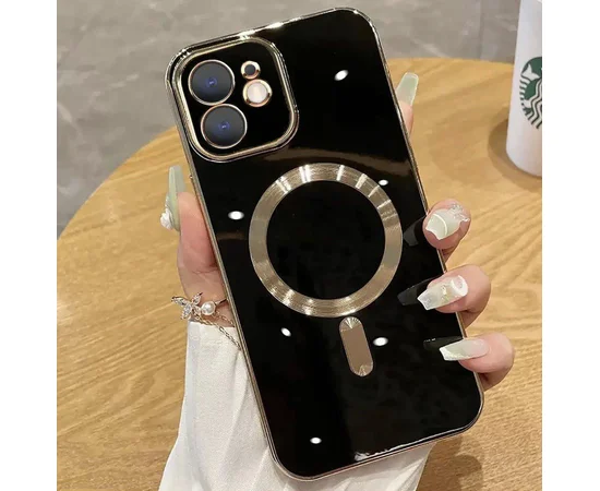 Силиконовый чехол "Luxury Plating" with MagSafe + стекло на камеру для Apple iPhone 12 Черный
