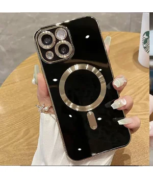 Силиконовый чехол "Luxury Plating" with MagSafe + стекло на камеру для Apple iPhone 14 Черный Силиконовый чехол "Luxury Plating" with MagSafe + стекло на камеру для Apple iPhone 14 Черный