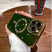 Силиконовый чехол "Luxury Plating" with MagSafe + стекло на камеру для Apple iPhone 13 Pro Зеленый