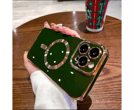 Силіконовий чохол "Luxury Plating" with MagSafe + скло на камеру для Apple iPhone 13 Pro Зелений