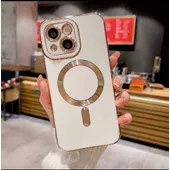 Силиконовый чехол "Luxury Plating" with MagSafe + стекло на камеру для Apple iPhone 14 Plus Белый