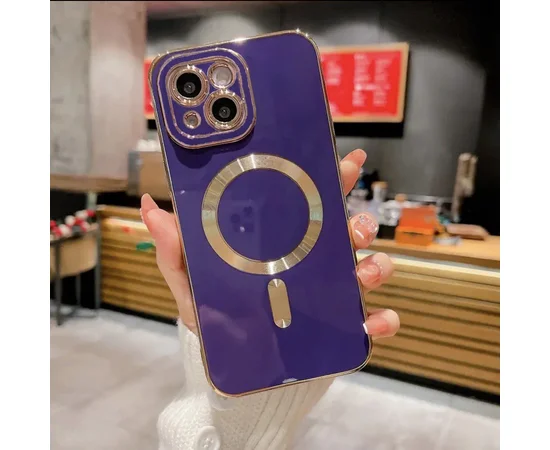Силиконовый чехол "Luxury Plating" with MagSafe + стекло на камеру для Apple iPhone 15 Фиолетовый