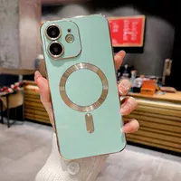 Силиконовый чехол "Luxury Plating" with MagSafe + стекло на камеру для Apple iPhone 11 Бирюзовый