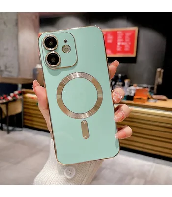 Силіконовий чохол "Luxury Plating" with MagSafe + скло на камеру для Apple iPhone 12 Бірюзовий