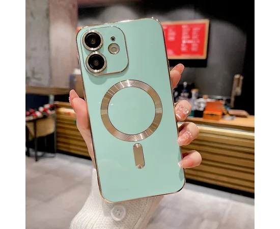 Силіконовий чохол "Luxury Plating" with MagSafe + скло на камеру для Apple iPhone 12 Бірюзовий