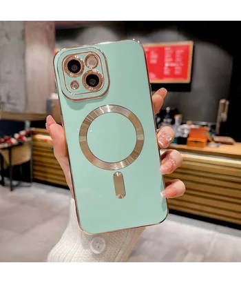 Силіконовий чохол "Luxury Plating" with MagSafe + скло на камеру для Apple iPhone 13 Бірюзовий