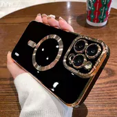 Силиконовый чехол "Luxury Plating" with MagSafe + стекло на камеру для Apple iPhone 13 Pro Черный