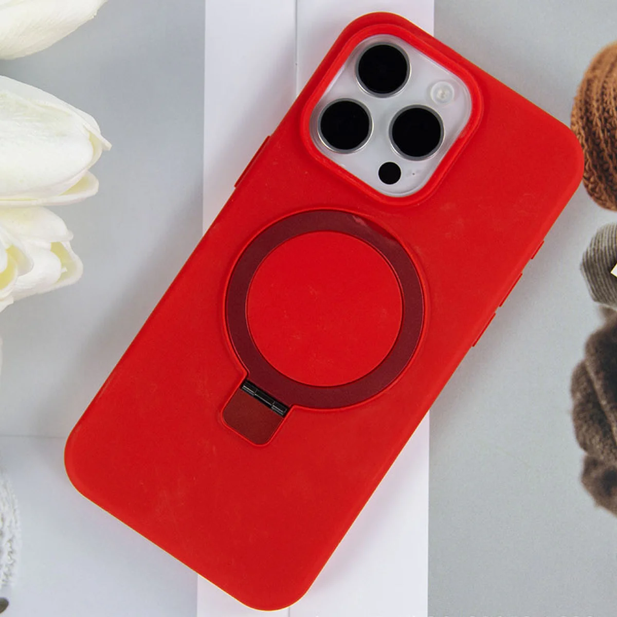 Чохол Silicone Case Full Protective NO LOGO with Ring для Apple iPhone 14 Pro (6.1") Red