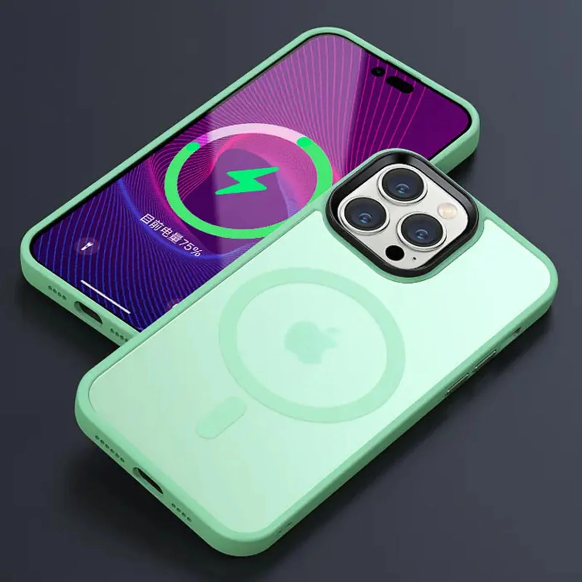 TPU+PC чохол Metal Buttons with MagSafe Colorful для Apple iPhone 14 Pro (6.1") М'ятний