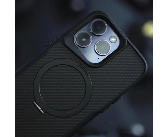 TPU+PC чехол Metal Buttons with MagSafe Carbon Ring для Apple iPhone 14 Pro (6.1") Черный