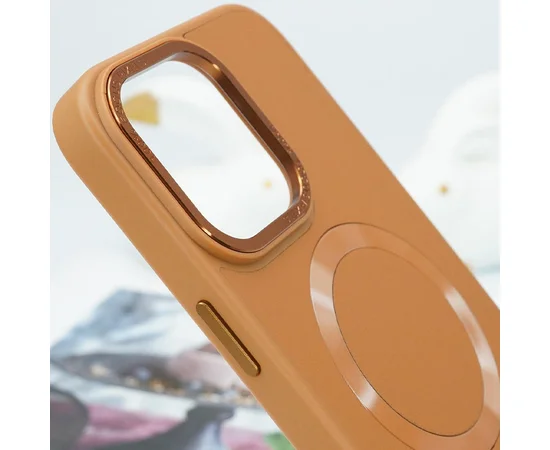 Кожаный чехол Bonbon Leather Metal Style with MagSafe для Apple iPhone 14 Pro (6.1") Коричневый / Brown