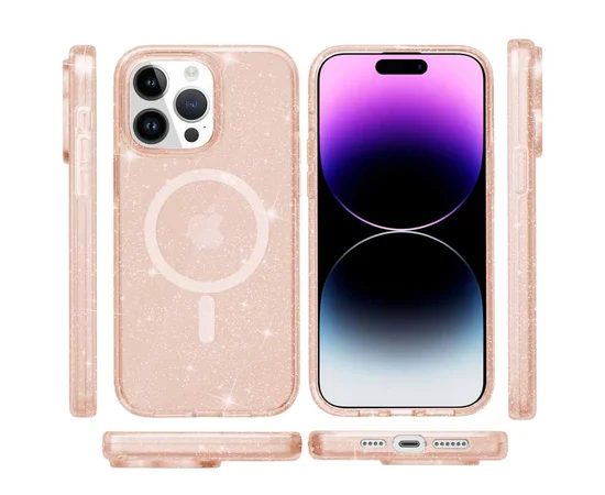 Чехол TPU Galaxy Sparkle (MagFit) для Apple iPhone 14 Pro (6.1") Gold+Glitter