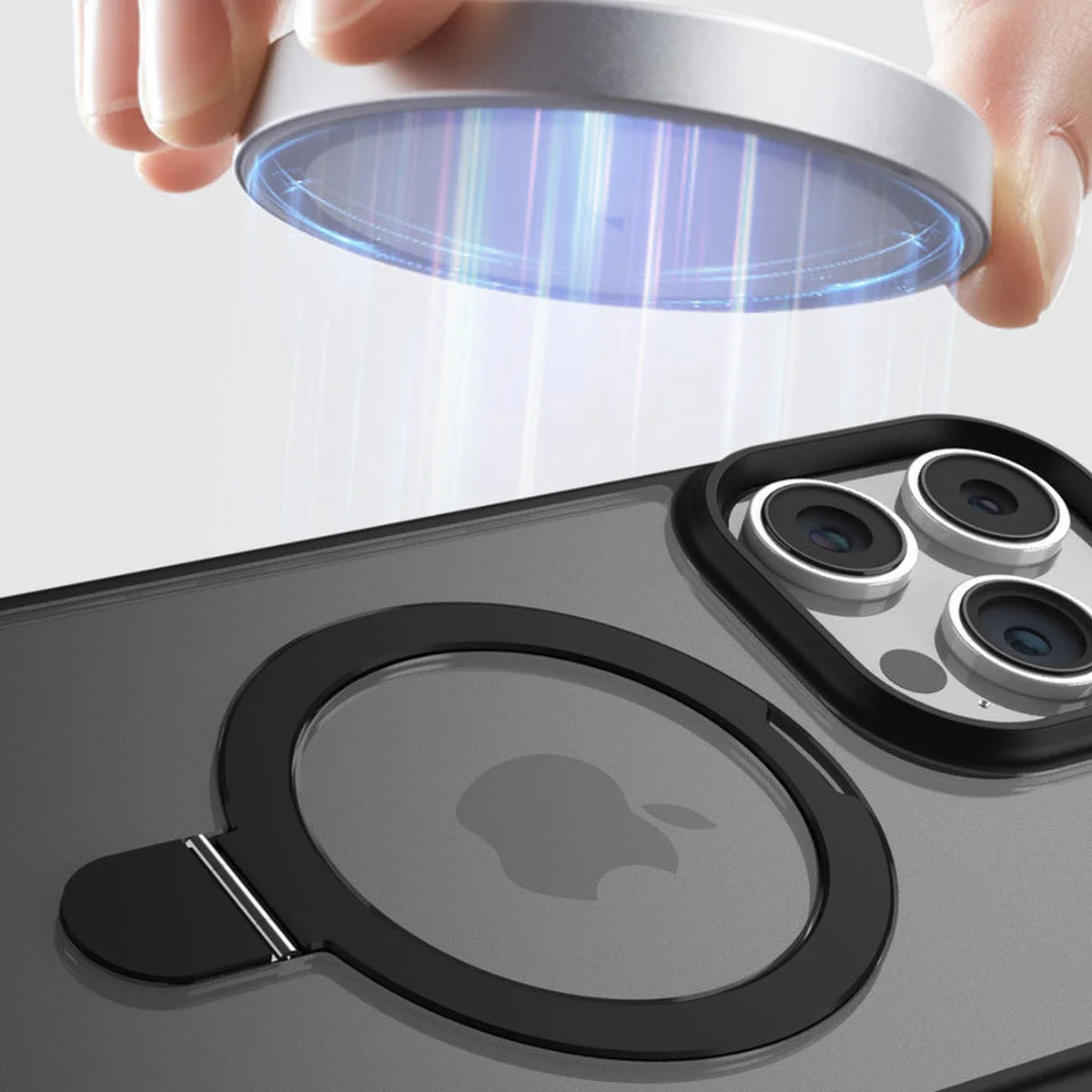 TPU+PC чехол Metal Buttons with MagSafe Colorful HQ Ring для Apple iPhone 14 Pro (6.1") Black