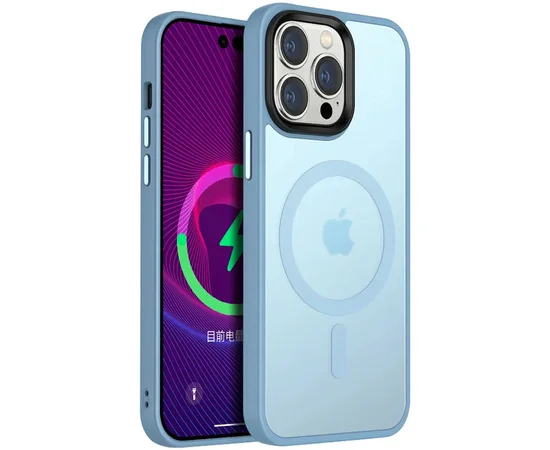 TPU+PC чехол Metal Buttons with MagSafe Colorful для Apple iPhone 14 Pro (6.1") Голубой