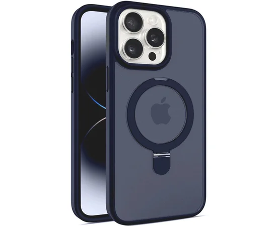 TPU+PC чехол Metal Buttons with MagSafe Colorful HQ Ring для Apple iPhone 14 Pro (6.1") Dark Blue