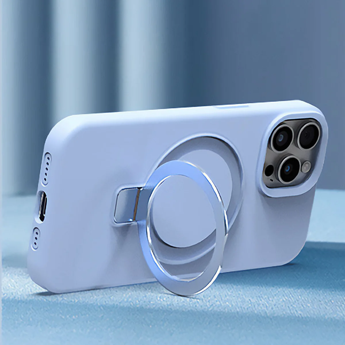 Чехол Silicone Case Full Protective NO LOGO with Ring для Apple iPhone 14 Pro (6.1") Blue