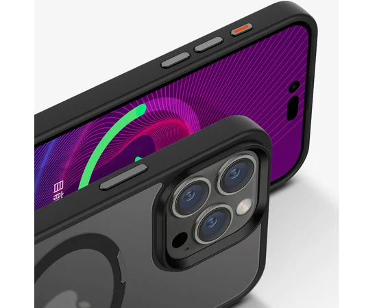 TPU+PC чехол Metal Buttons with MagSafe Colorful HQ Ring для Apple iPhone 14 Pro (6.1") Black