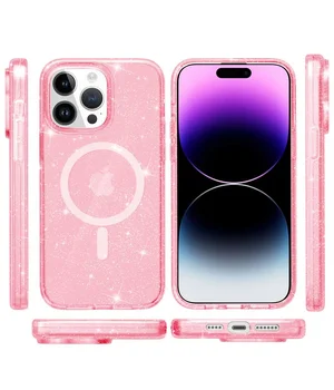 Чохол TPU Galaxy Sparkle (MagFit) для Apple iPhone 14 Pro (6.1") Pink+Glitter