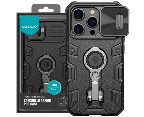 TPU+PC чохол Nillkin CamShield Armor Pro no logo (шторка на камеру) для Apple iPhone 14 Pro (6.1") Чорний