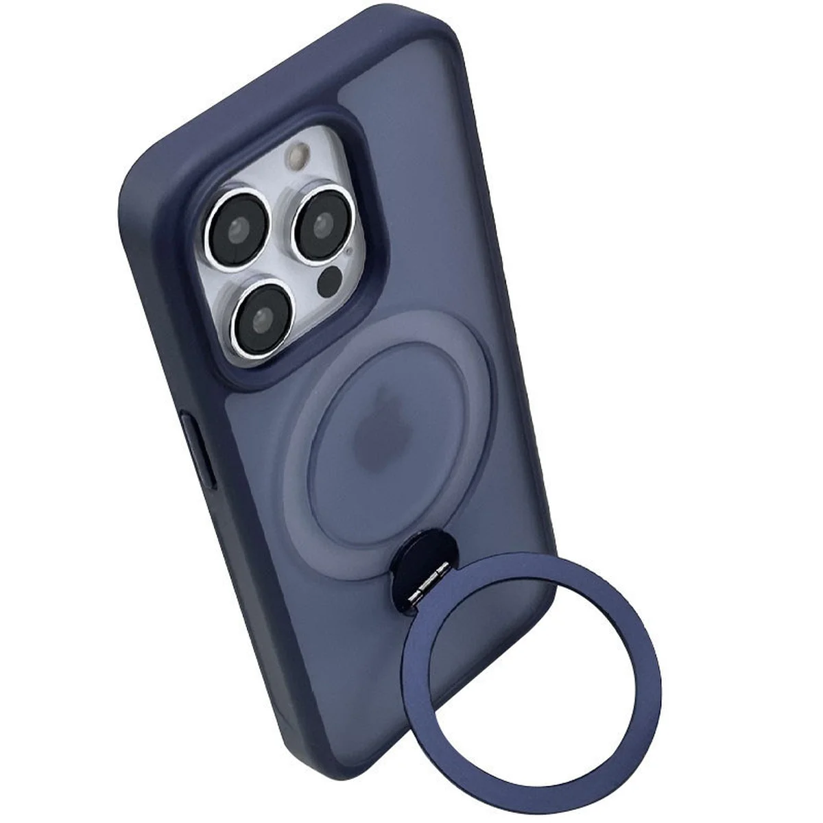 TPU+PC чехол Metal Buttons with MagSafe Colorful HQ Ring для Apple iPhone 14 Pro (6.1") Dark Blue