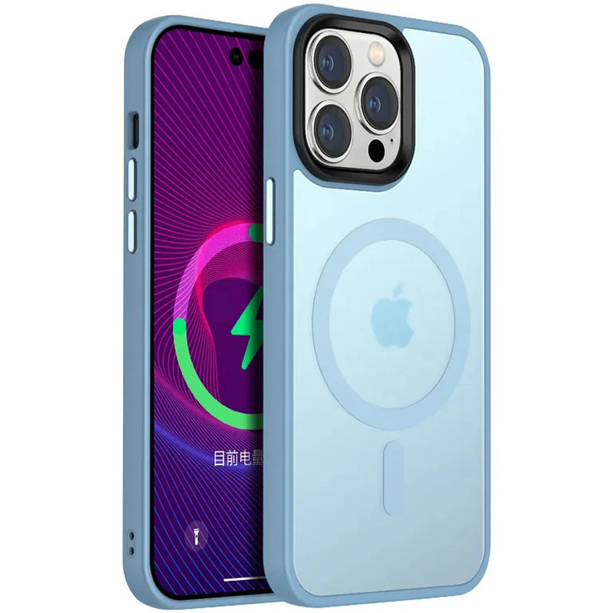 TPU+PC чехол Metal Buttons with MagSafe Colorful для Apple iPhone 14 Pro (6.1") Голубой