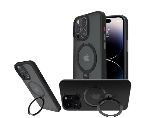 TPU+PC чохол Metal Buttons with MagSafe Colorful HQ Ring для Apple iPhone 14 Pro (6.1") Black