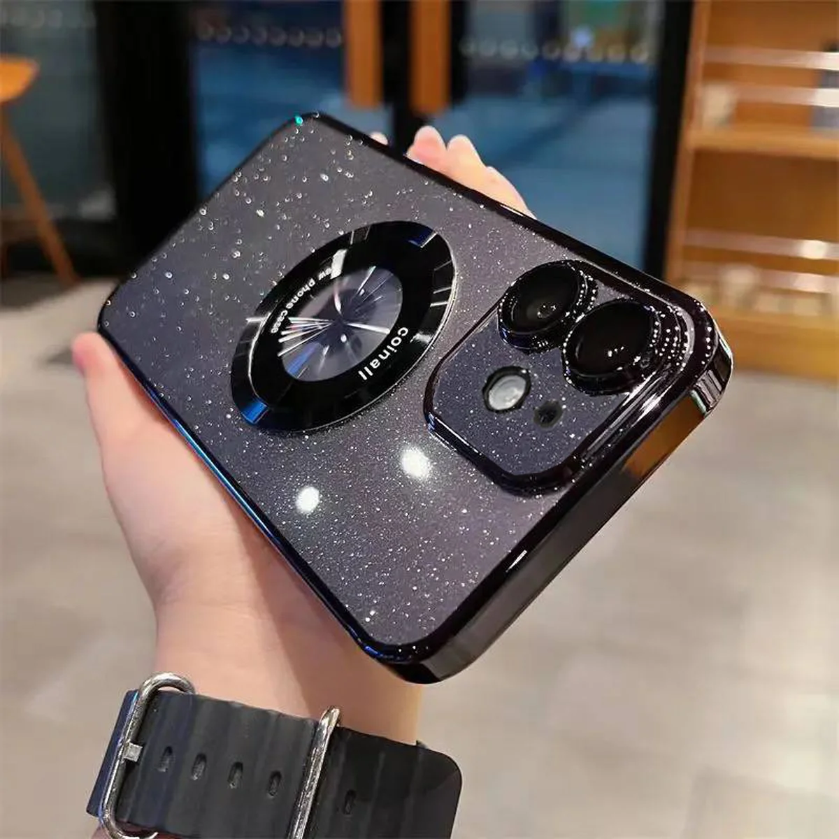 Пластиковый чехол "Luxury Diamond" с блестками with MagSafe для iPhone 12 Черный