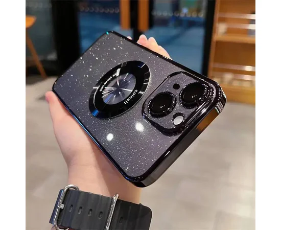 Пластиковый чехол "Luxury Diamond" с блестками with MagSafe для iPhone 15 Plus Черный