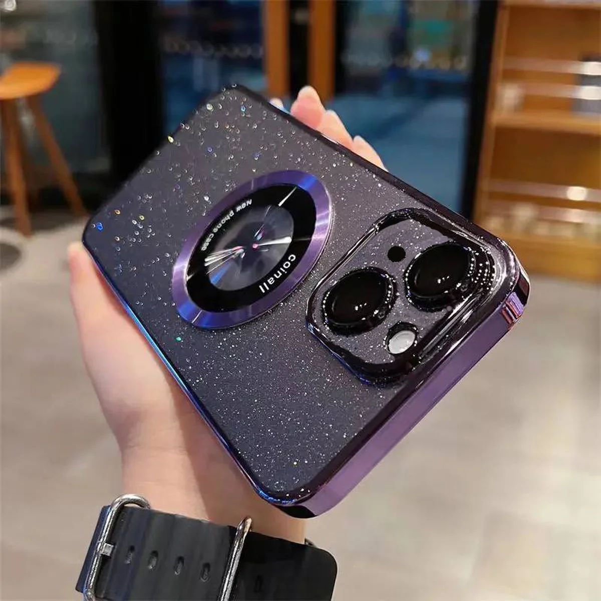 Пластиковый чехол "Luxury Diamond" с блестками with MagSafe для iPhone 15 Plus Фиолетовый