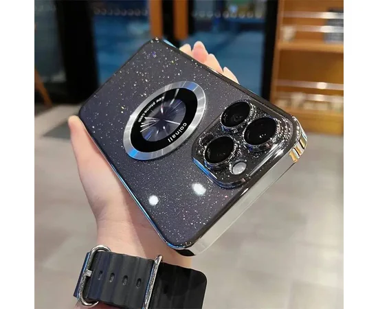 Пластиковый чехол "Luxury Diamond" с блестками with MagSafe для iPhone 14 Pro Max Серебряный