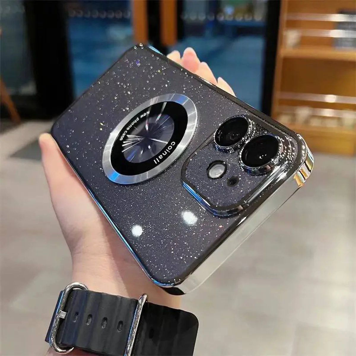 Пластиковый чехол "Luxury Diamond" с блестками with MagSafe для iPhone 12 Серебряный