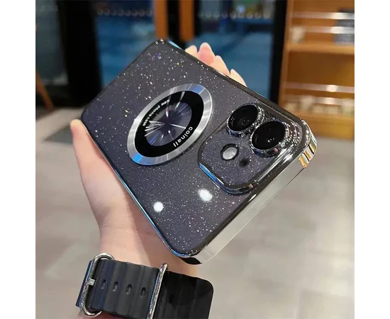 Пластиковый чехол "Luxury Diamond" с блестками with MagSafe для iPhone 12 Серебряный