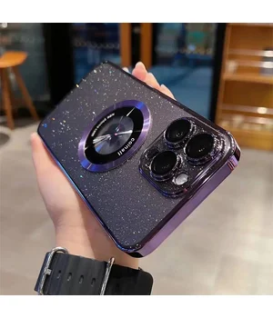 Пластиковый чехол "Luxury Diamond" с блестками with MagSafe для iPhone 15 Pro Фиолетовый